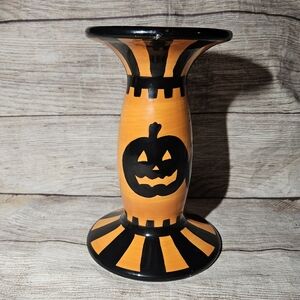 Tabletops Lifestyles Silhouette Halloween Pumpkin Ceramic Candle Holder